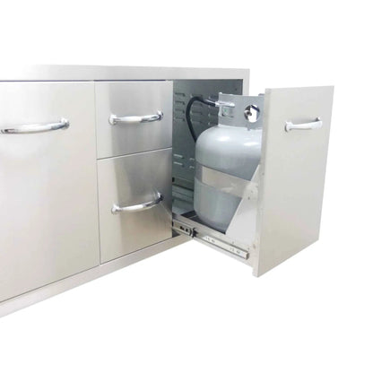Sunstone multi storage combo stainless steel outdoor kitchen cabinet with built-in gas tank compartment