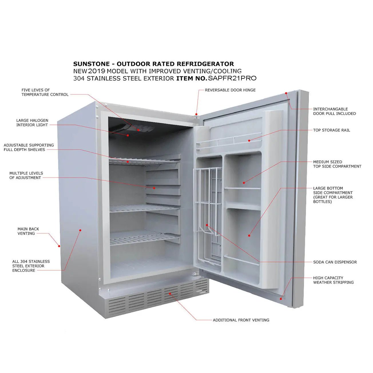 Sunstone Outdoor Rated Refrigerator | SUNFR401 - Refrigerators - SUNFR401 - GardenHearth