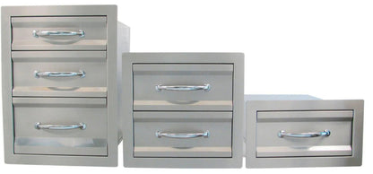 Sunstone premium double drawer set of three stainless steel drawers with brushed metallic finish and sleek design