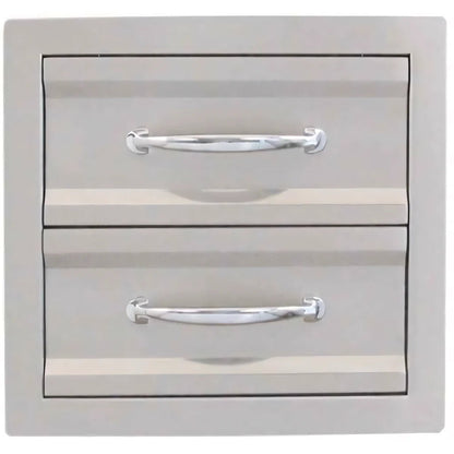 Sunstone premium double drawer c-dd14 gray stainless steel outdoor drawer unit with two chrome-finished handles