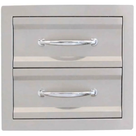 Sunstone premium double drawer c-dd14 gray stainless steel outdoor drawer unit with two chrome-finished handles