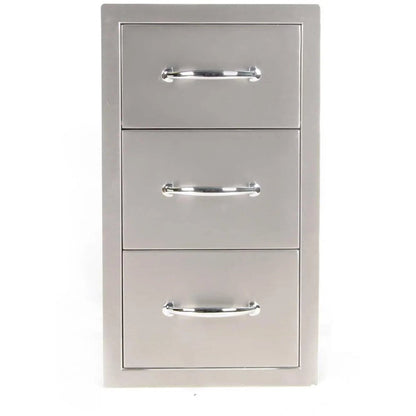 Stainless steel three-drawer kitchen organizer with polished chrome handles from sunstone premium drawers and paper holder combo