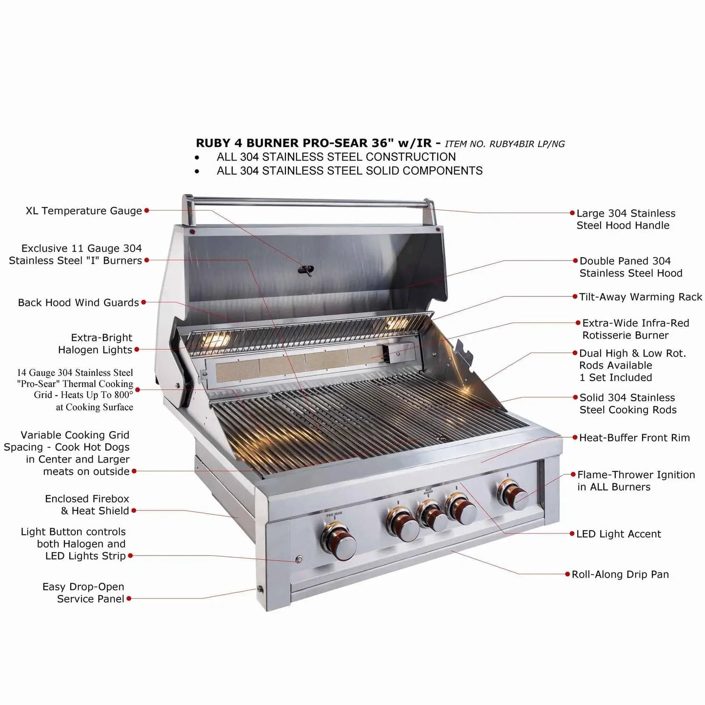 Sunstone Ruby Series 4 Burner Gas Grill with Infrared | RUBY4B-IR