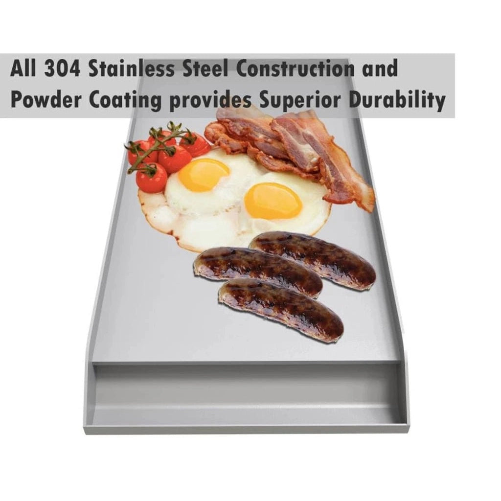 Sunstone Ruby solid steel powder coated silver griddle with sleek rectangular design and durable stainless steel surface