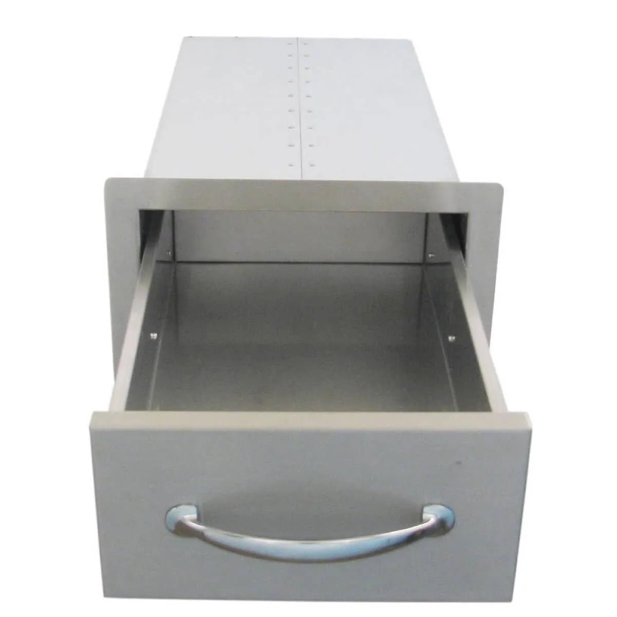 Sunstone single drawer b-sd6 silver metallic drawer with sleek curved handle and riveted edges