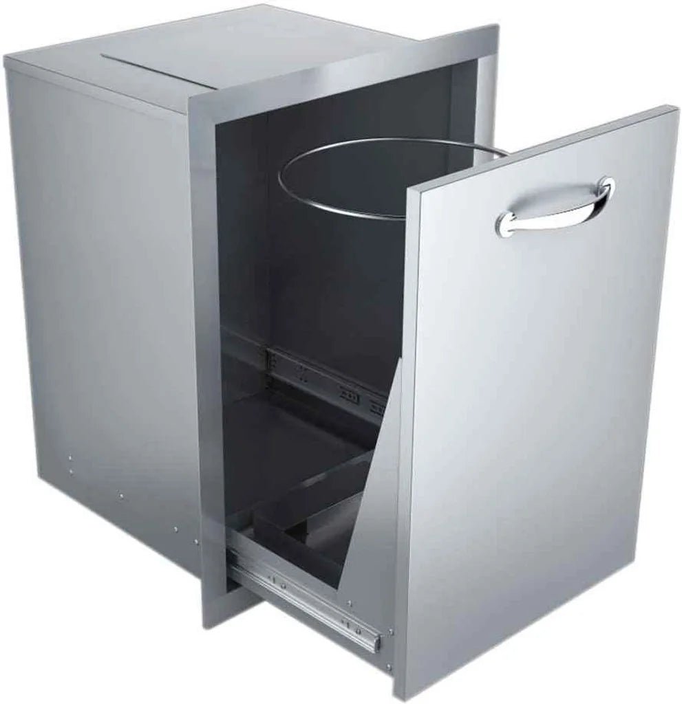 Stainless steel outdoor trash receptacle sunstone trash drawer with sleek modern design and integrated sliding door