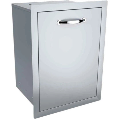 Silver stainless steel sunstone trash drawer with sleek rectangular design and polished chrome handle and punch out option