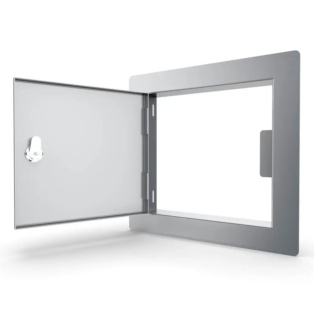 Sunstone utility access door 12x12 gray metal panel with hinged door and circular lock for secure entry