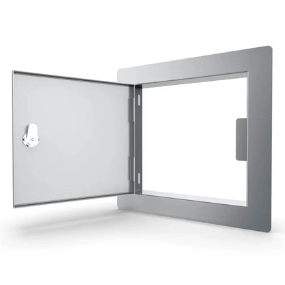 Sunstone utility access door 12x12 gray metal panel with hinged door and circular lock for secure entry