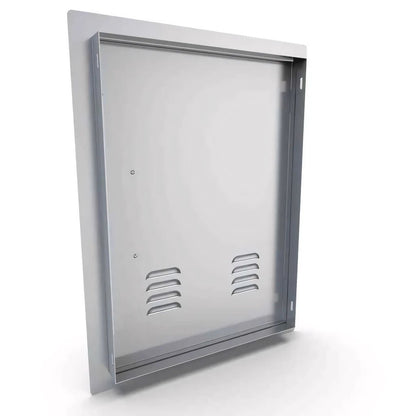 Silver metallic sunstone vertical door vent with rectangular frame and two horizontal slotted vents left opening big size