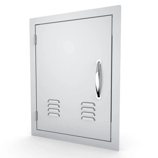 Silver metallic sunstone vertical door ventilated left opening locker with polished chrome handle and horizontal slits