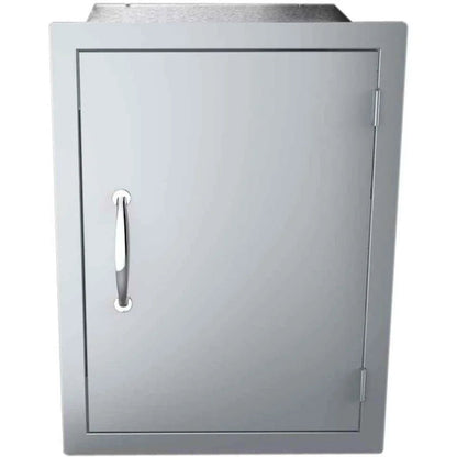 Silver stainless steel outdoor cabinet sunstone vertical dry storage with shelf and polished handle in sleek minimalist design