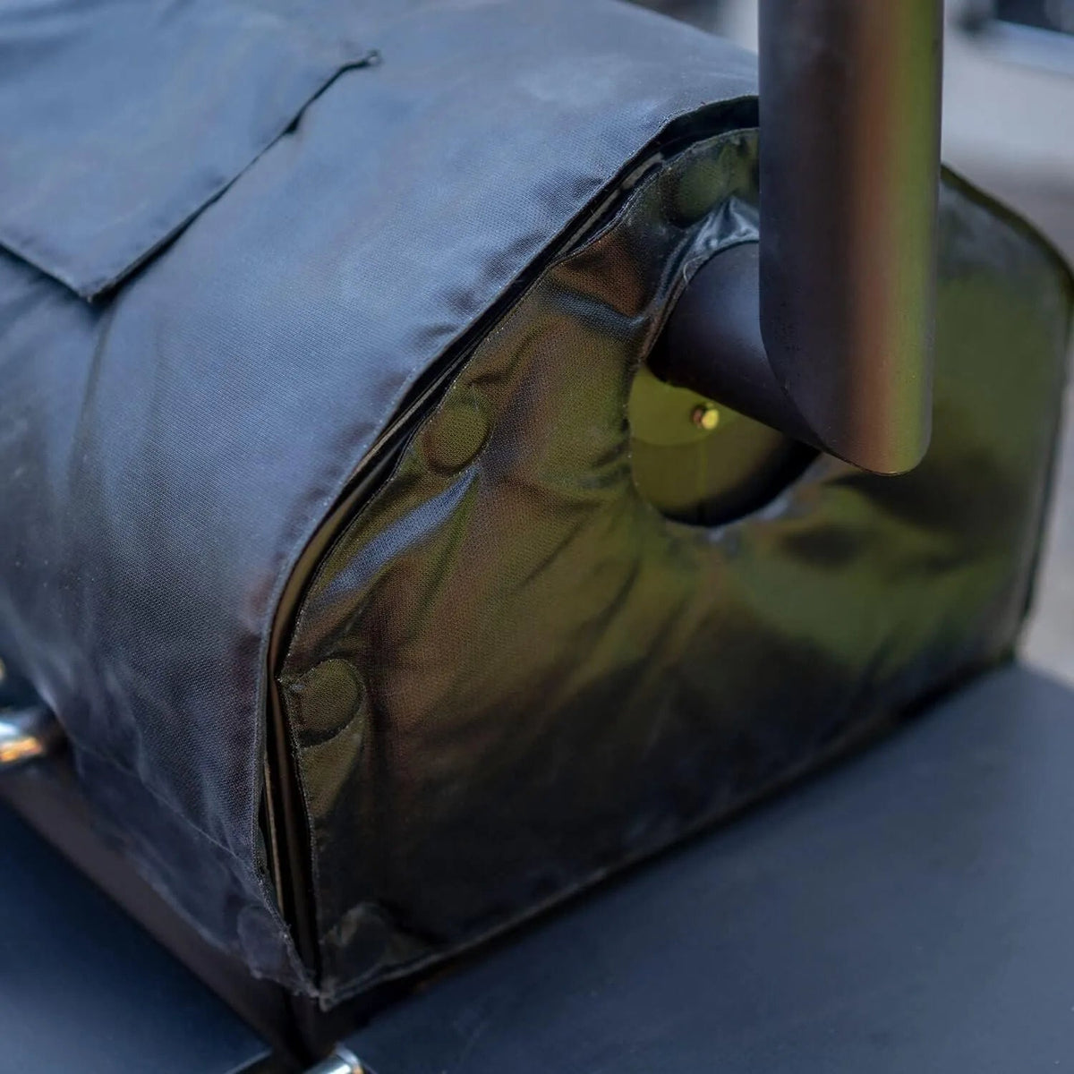 Dark gray thermal blanket for GMG pellet grills with reflective heat-resistant lining and reinforced edge stitching