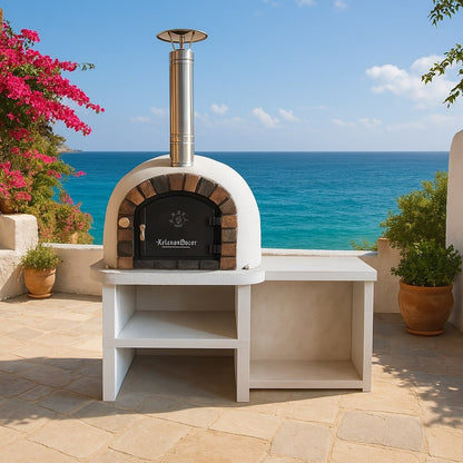 Xclusive Decor Premier Wood Fired Pizza Oven with Stand and Side Table | PO86100B06ST - Pizza Ovens