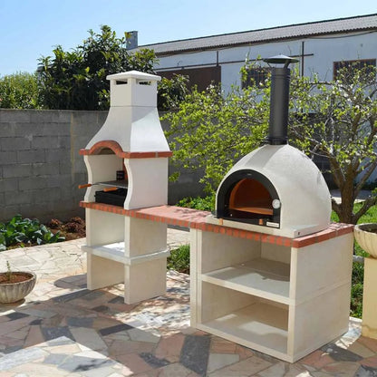 White ceramic outdoor pizza oven with black chimney and terracotta accents from xclusivedecor springfield outdoor kitchen