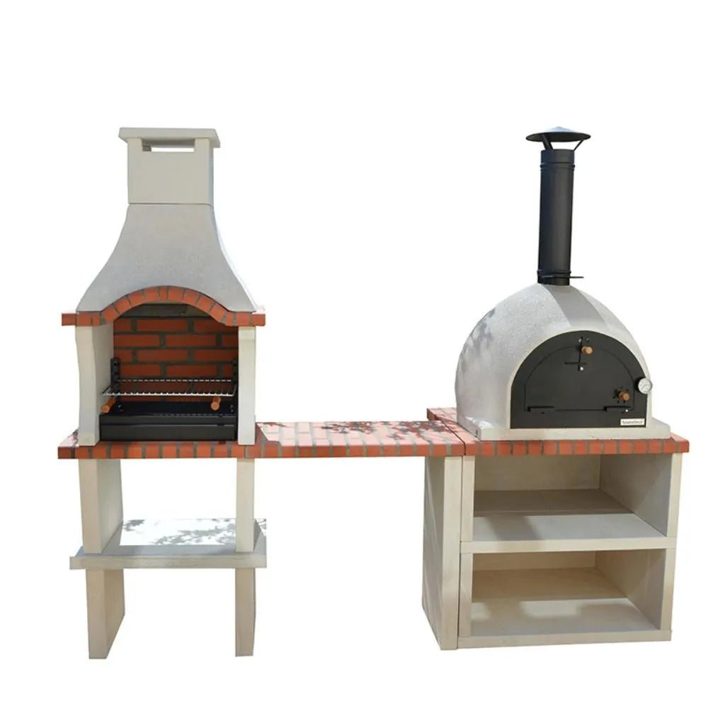 Beige xclusivedecor springfield outdoor kitchen pizza oven and bbq grill set with red brick accents